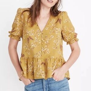 Madewell Courtyard Ruffle Hem in Butterfly Sanctuary Floral Peplum Blouse, M